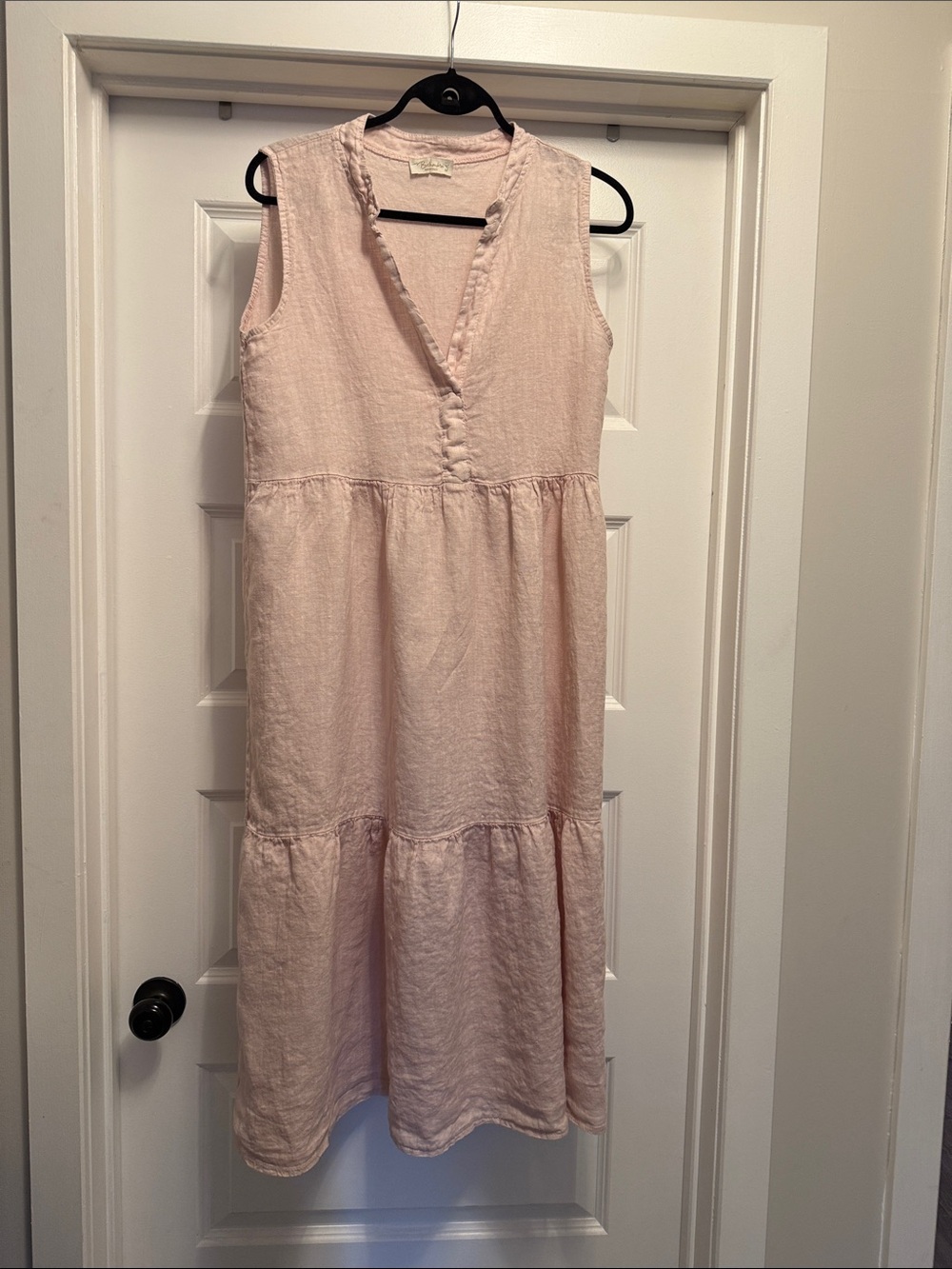 Sleeveless Light Pink Tiered Linen Dress